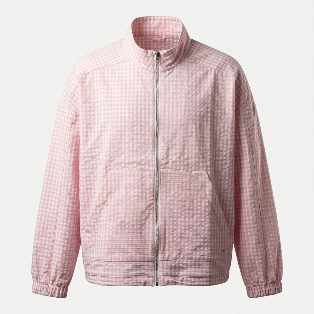 Adidas Womens Pink Gingham Zip Jacket Technical Lightweight Size XL NWT 100